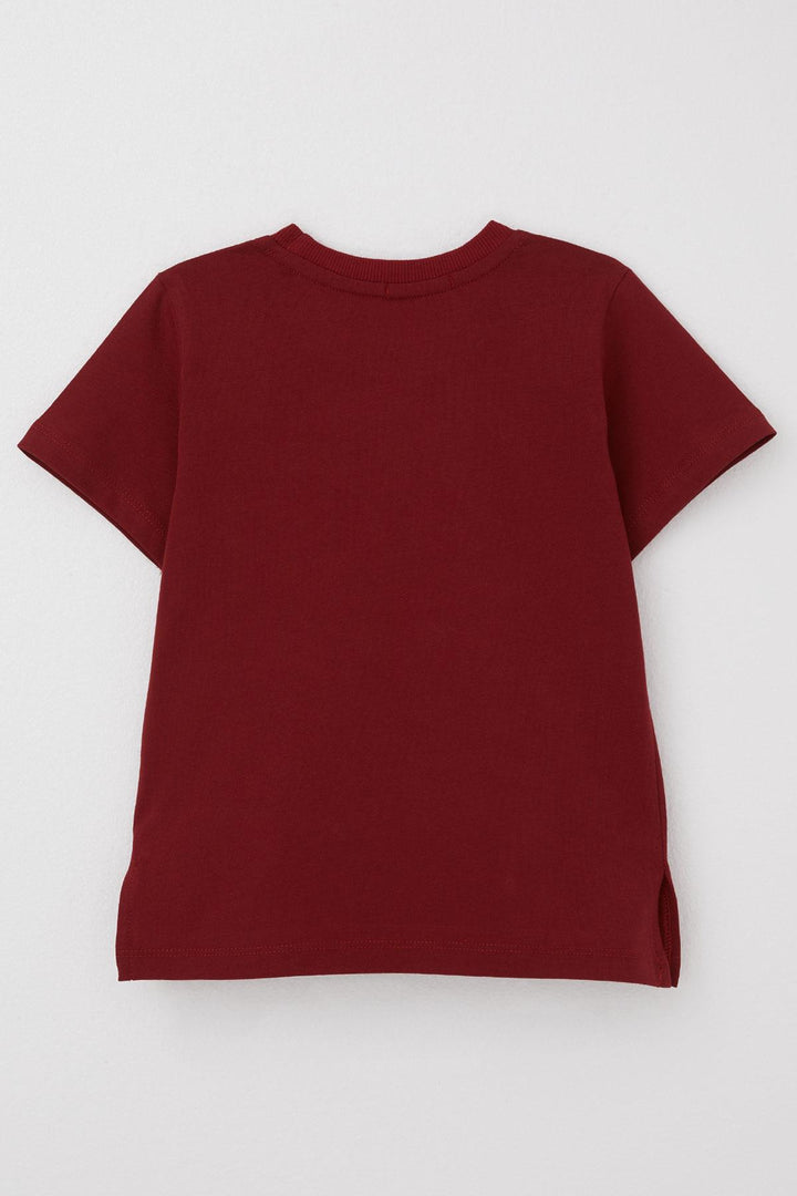 BRE Breeze Boys' T-shirt with Cool Writing, Emblem Pocket, 1.5-5 Years, Burgundy - Teramo