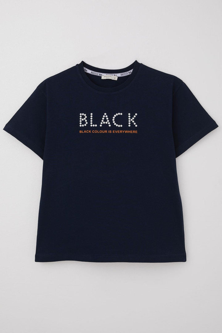 BRE Breeze Boys' T-shirt with Embossed Detail Printed Writing 94 Years, Navy Blue - Galapagar