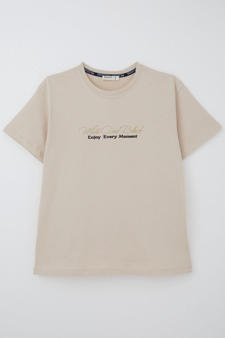 BRE Breeze Boys' T-shirt Embossed Printed Text 94 Years, Beige - Burleson