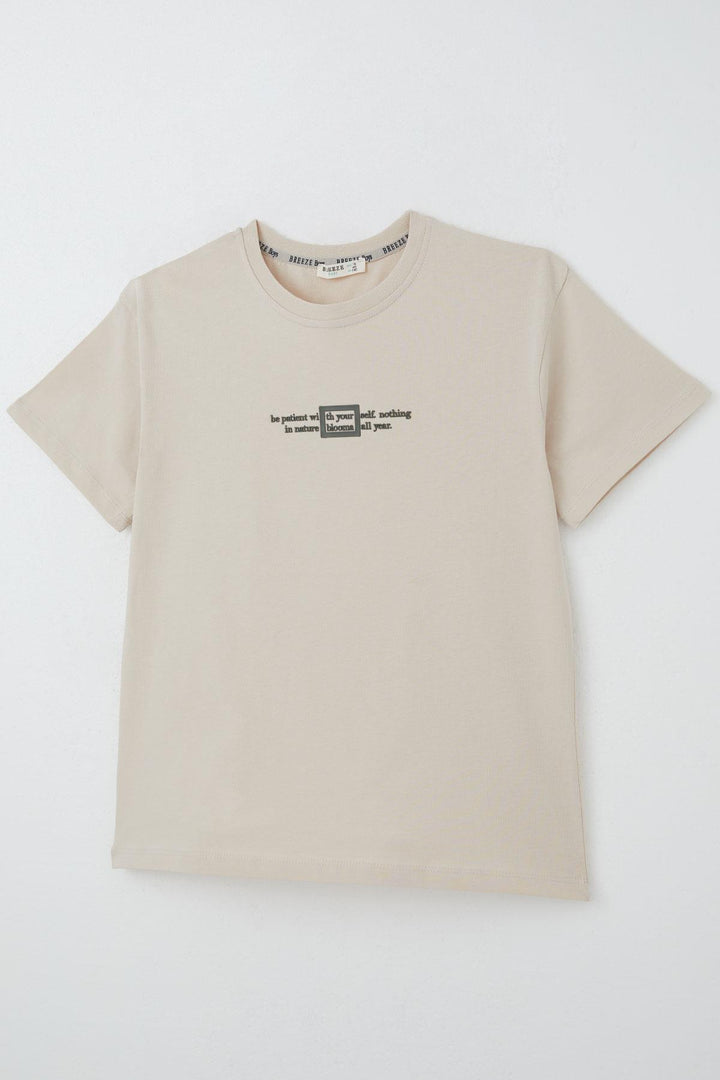BRE Breeze Boys' T-shirt Embossed Printed Text 94 Years, Beige - Alhaurín de la Torre