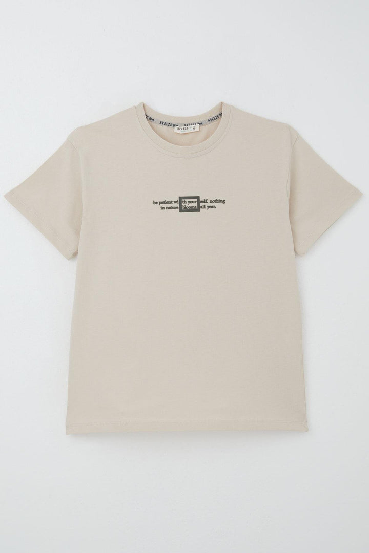 BRE Breeze Boys' T-shirt Embossed Printed Text 94 Years, Beige - Alhaurín de la Torre