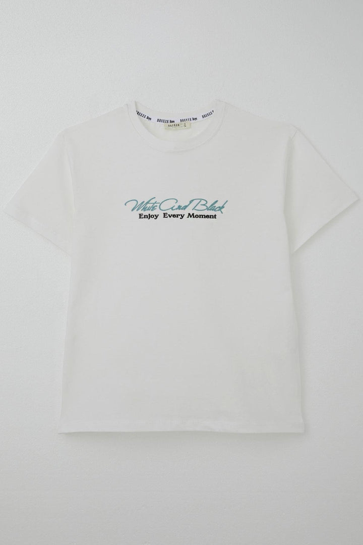 BRE Breeze Boys' T-shirt Embossed Printed Text 94 Years, Ecru - National City