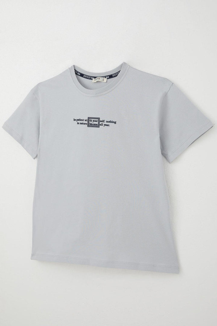 BRE Breeze Boys' T-shirt Embossed Printed Text 94 Years, Grey - Tecamachalco