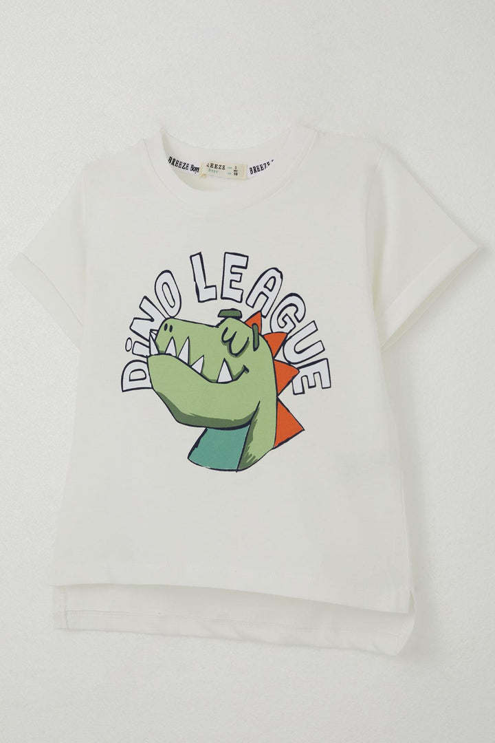 BRE Breeze Boys' T-shirt League Star Dinosaur Printed 2-6 Years, Ecru - Eden Prairie