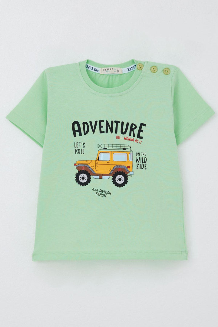 BRE Breeze Erkek Çocuk Tişört Macera Temalı 4X4 Araba Baskılı 2-6 Yaş, Su Yeşili - Thun