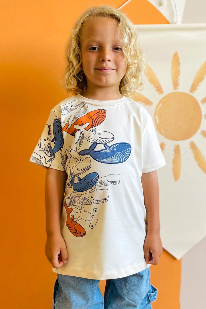 BRE Breeze Boys' T-shirt Blue Heroes of the World Whales 5-9 Years, Cream - Landgraaf