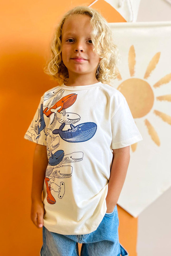 BRE Breeze Boys' T-shirt Blue Heroes of the World Whales 5-9 Years, Cream - Landgraaf