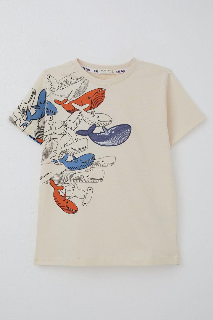 BRE Breeze Boys' T-shirt Blue Heroes of the World Whales 5-9 Years, Cream - Landgraaf