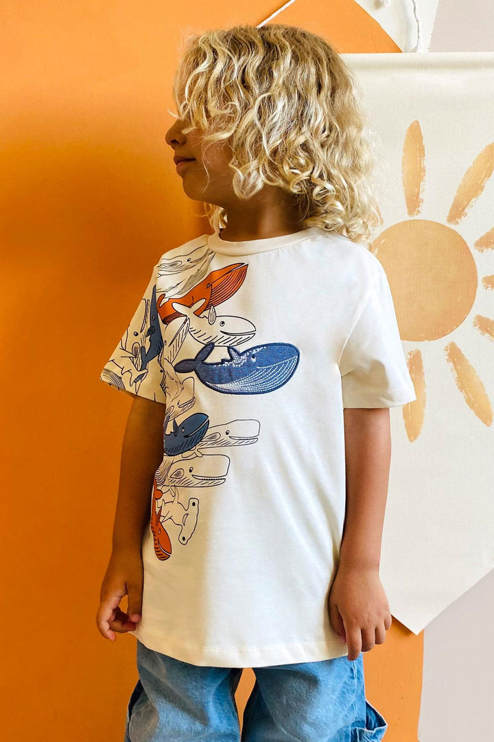 BRE Breeze Boys' T-shirt Blue Heroes of the World Whales 5-9 Years, Cream - Landgraaf