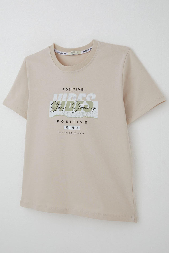 BRE Breeze Erkek Çocuk Tişört Motivasyon Temalı & Sırt Kısmı Yazı Baskı Detaylı 96 Yaş, Bej - Towson