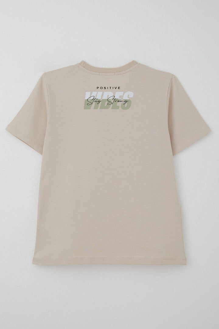 BRE Breeze Erkek Çocuk Tişört Motivasyon Temalı & Sırt Kısmı Yazı Baskı Detaylı 96 Yaş, Bej - Towson