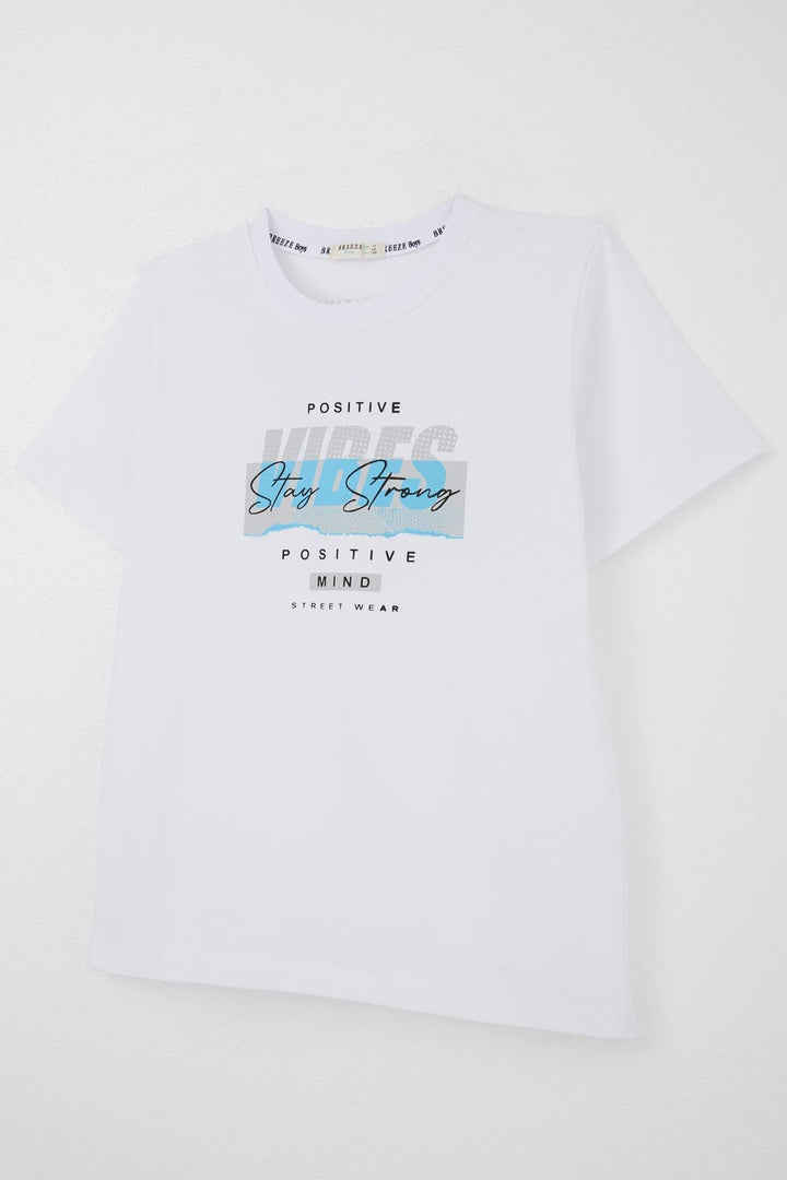 BRE Breeze Boy's T-shirt Motivation Themed & Back Print Detailed 96 Years, White - Bragança