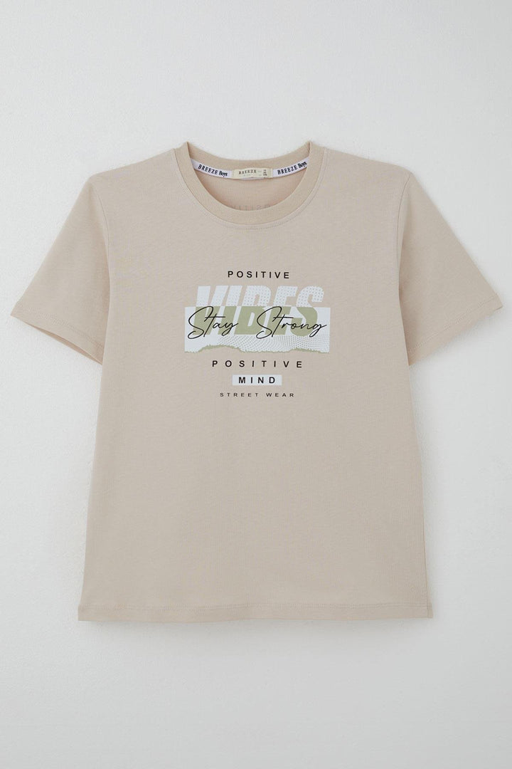 BRE Breeze Boy's T-shirt Motivation Themed & Back Print Detailed 96 Years, Beige - Löhne
