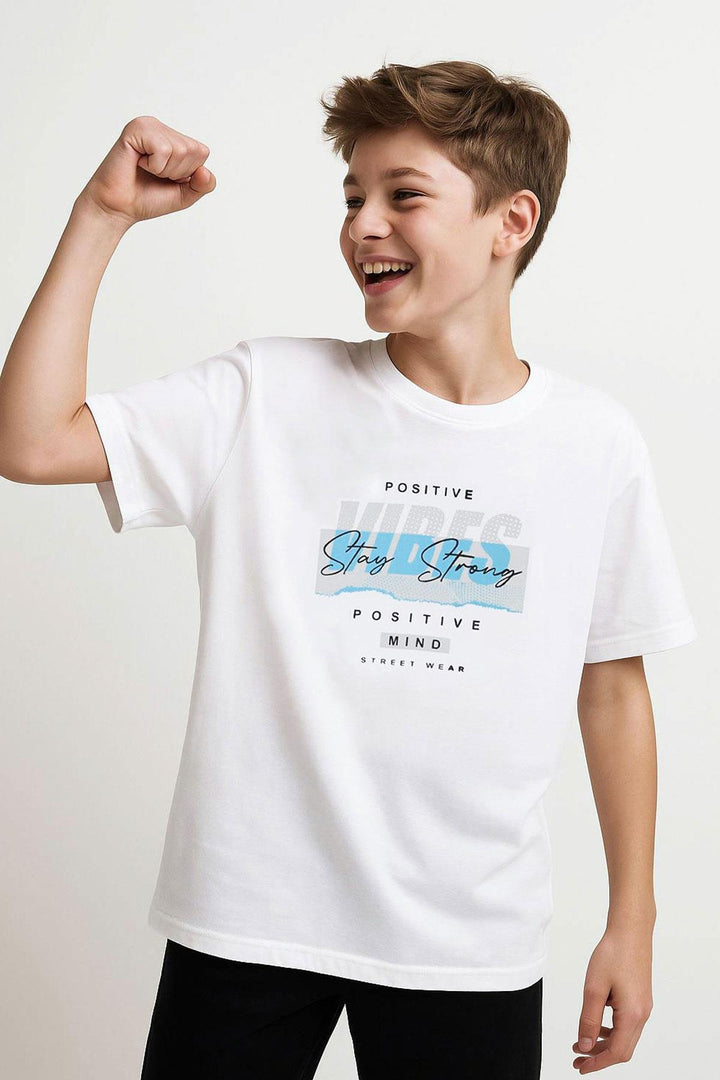 BRE Breeze Erkek Çocuk Tişört Motivasyon Temalı & Sırt Kısmı Yazı Baskı Detaylı 96 Yaş, Beyaz - Terre Haute