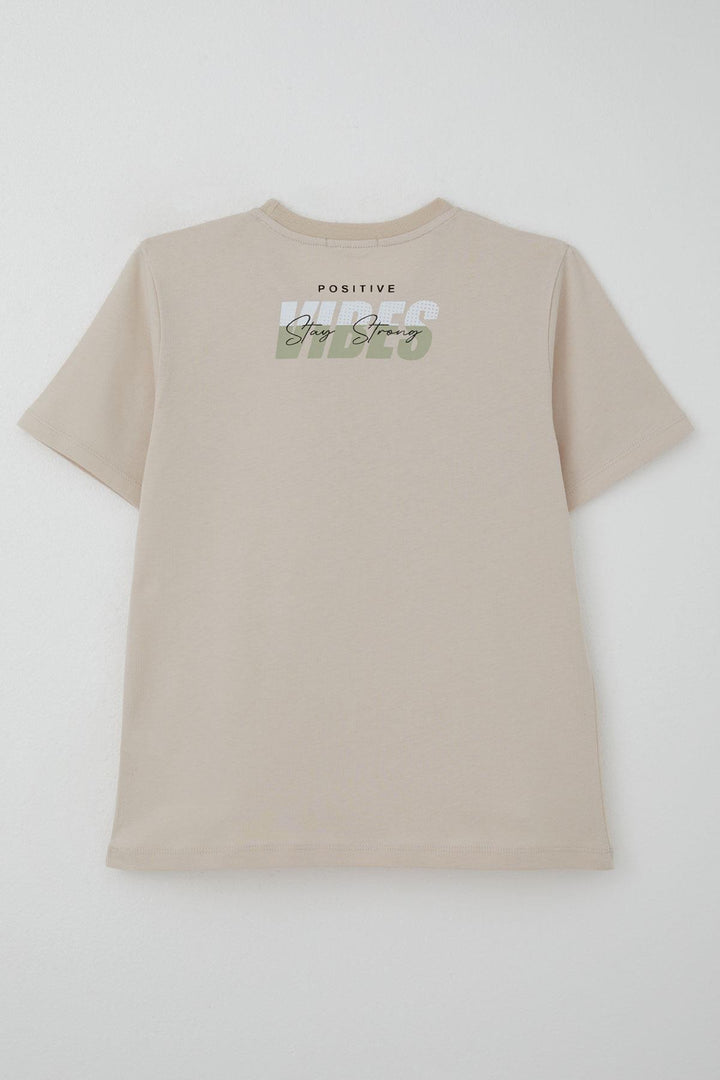 BRE Breeze Boy's T-shirt Motivation Themed & Back Print Detailed 96 Years, Beige - Löhne