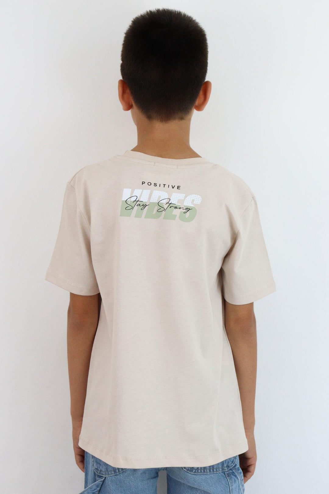 BRE Breeze Erkek Çocuk Tişört Motivasyon Temalı & Sırt Kısmı Yazı Baskı Detaylı 96 Yaş, Bej - Towson
