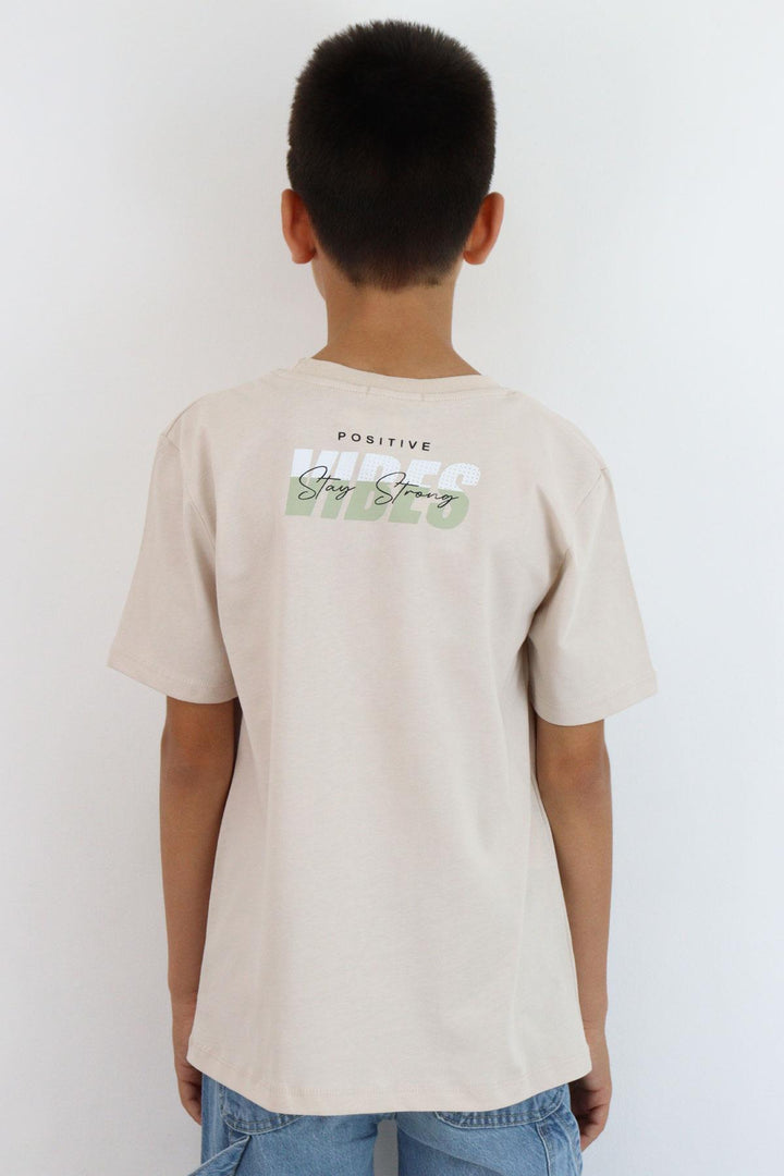 BRE Breeze Erkek Çocuk Tişört Motivasyon Temalı & Sırt Kısmı Yazı Baskı Detaylı 96 Yaş, Bej - Towson
