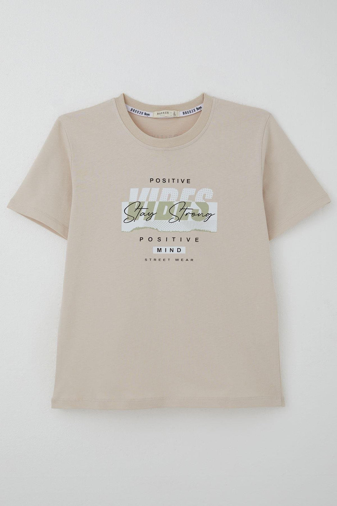 BRE Breeze Erkek Çocuk Tişört Motivasyon Temalı & Sırt Kısmı Yazı Baskı Detaylı 96 Yaş, Bej - Towson
