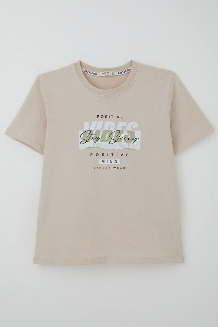 BRE Breeze Erkek Çocuk Tişört Motivasyon Temalı & Sırt Kısmı Yazı Baskı Detaylı 96 Yaş, Bej - Towson