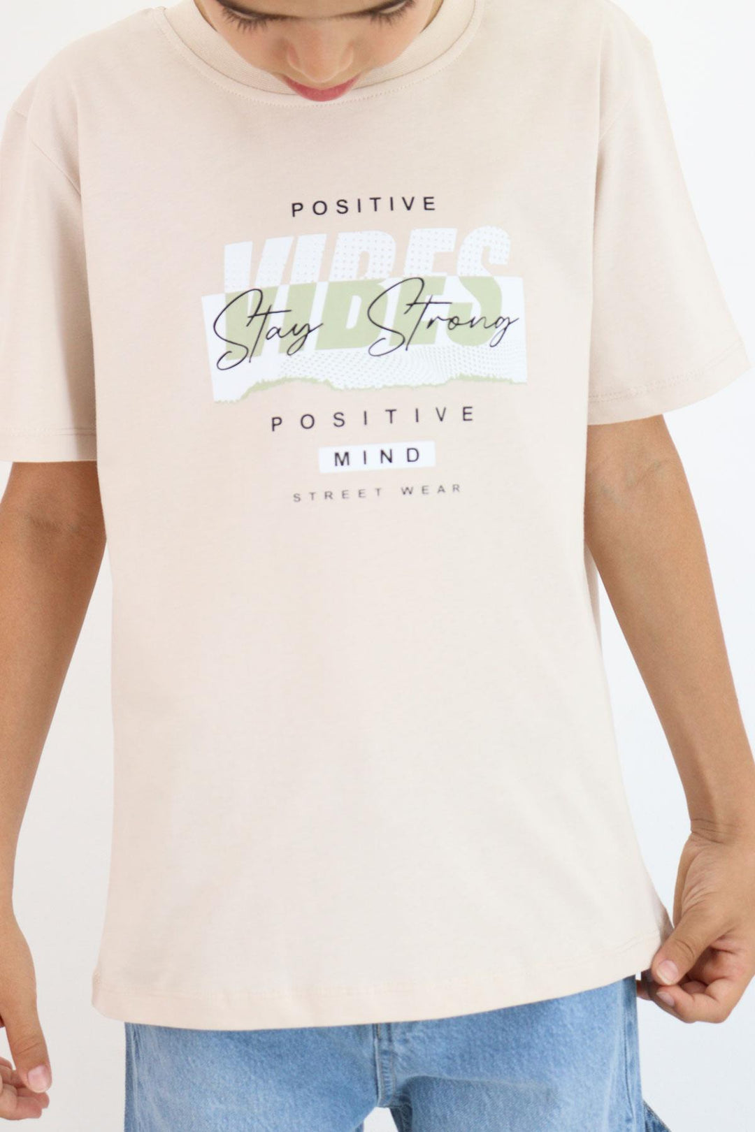 BRE Breeze Erkek Çocuk Tişört Motivasyon Temalı & Sırt Kısmı Yazı Baskı Detaylı 96 Yaş, Bej - Towson