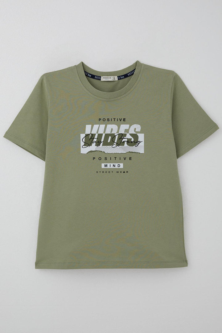 BRE Breeze Erkek Çocuk Tişört Motivasyon Temalı & Sırt Kısmı Yazı Baskı Detaylı 96 Yaş, Haki Yeşil - West New York