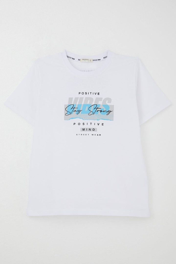 BRE Breeze Erkek Çocuk Tişört Motivasyon Temalı & Sırt Kısmı Yazı Baskı Detaylı 96 Yaş, Beyaz - Terre Haute