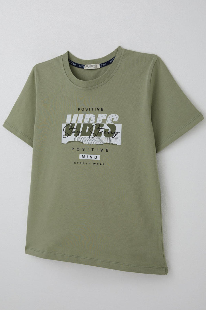 BRE Breeze Boy's T-shirt Motivation Themed & Back Print Detailed 96 Years, Khaki Green - Rye