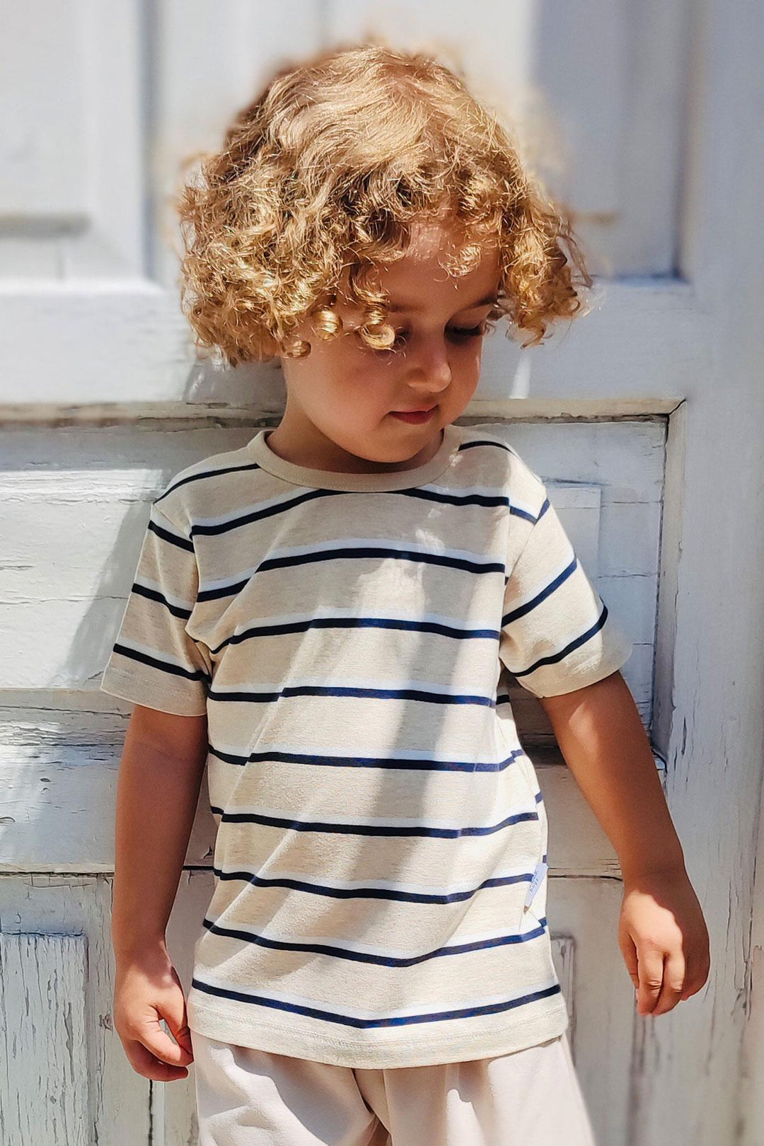 BRE Breeze Boy's T-shirt Striped 1-4 Years, Beige Melange - Hitchin
