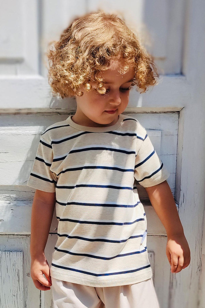 BRE Breeze Boy's T-shirt Striped 1-4 Years, Beige Melange - Hitchin