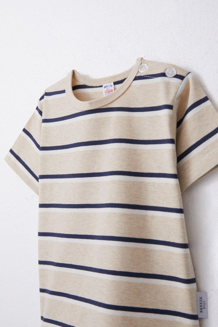 BRE Breeze Boy's T-shirt Striped 1-4 Years, Beige Melange - Hitchin