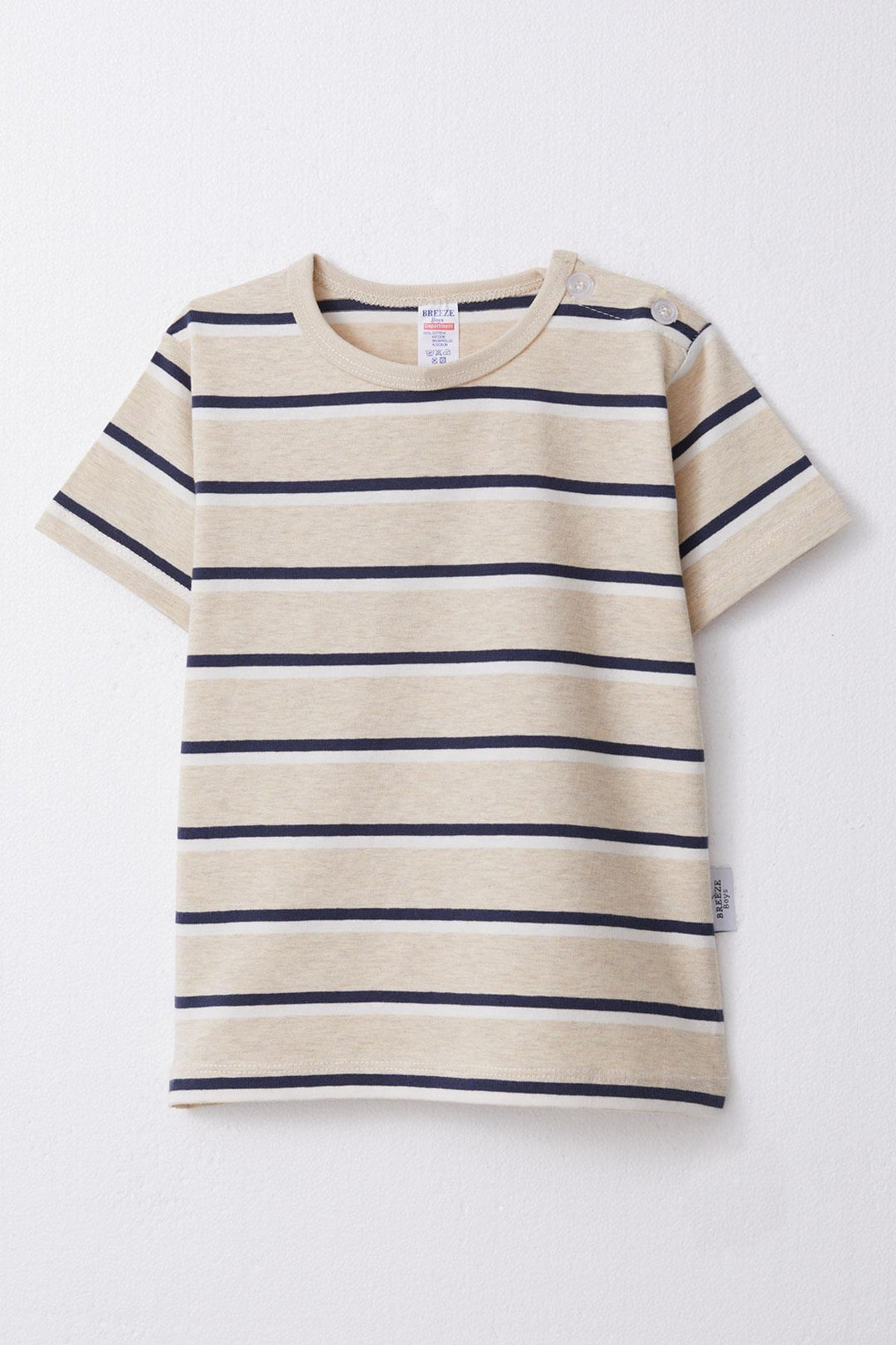 BRE Breeze Boy's T-shirt Striped 1-4 Years, Beige Melange - Hitchin