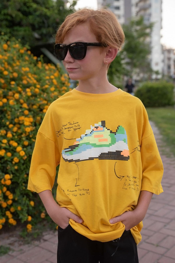 BRE Breeze Boys' T-shirt Colorful Shoe Printed 96 Years, Mustard Yellow - Cape Breton