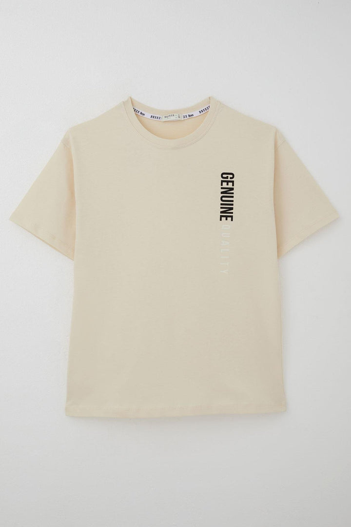 BRE Breeze Erkek Çocuk Tişört Sırt Kısmı Yazı Baskılı 94 Yaş, Krem - Rock Island