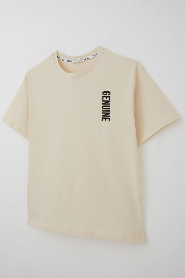 BRE Breeze Erkek Çocuk Tişört Sırt Kısmı Yazı Baskılı 94 Yaş, Krem - Rock Island