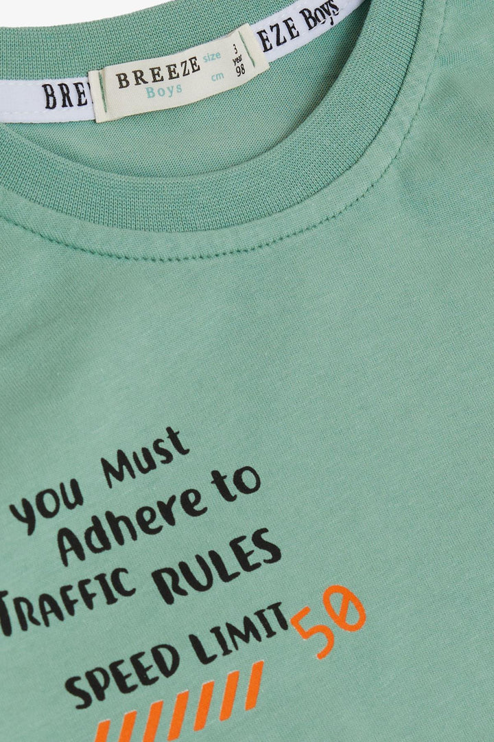 BRE Breeze Boys' T-shirt Slogan Themed Car Printed 2-6 Years, Mint Green - Slavuta