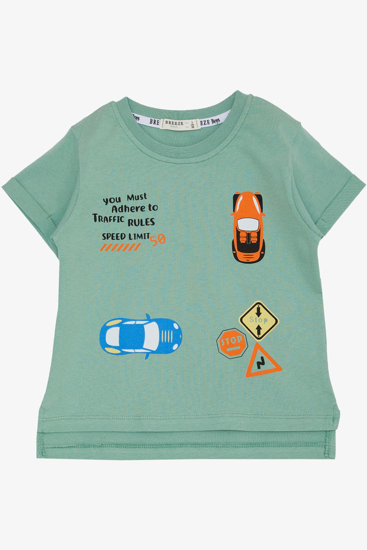 BRE Breeze Boys' T-shirt Slogan Themed Car Printed 2-6 Years, Mint Green - Slavuta