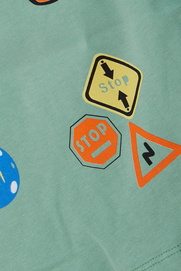 BRE Breeze Boys' T-shirt Slogan Themed Car Printed 2-6 Years, Mint Green - Slavuta