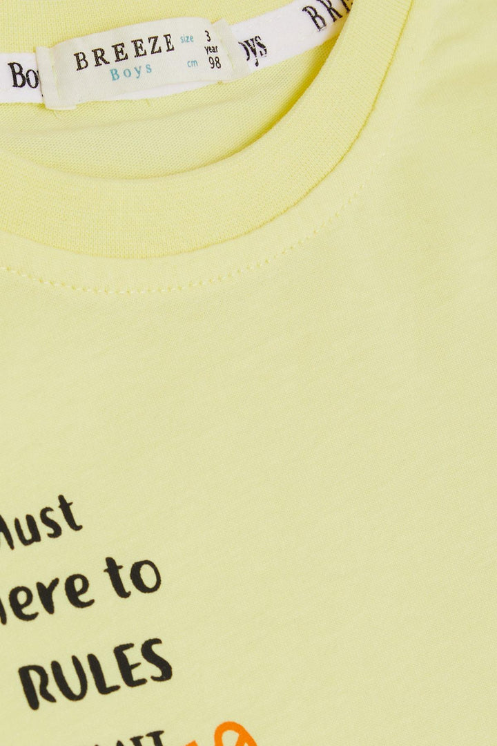 BRE Breeze Boys' T-Shirt with Car Print Slogan Theme, 2-6 Years, Yellow - Cicero
