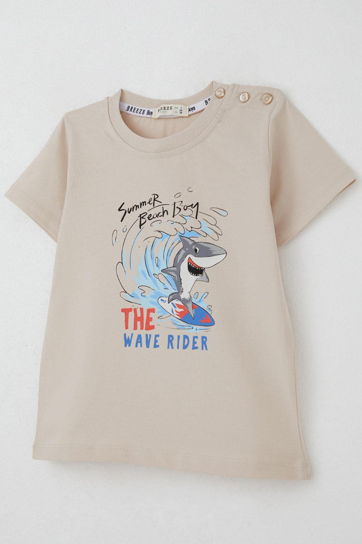 BRE Breeze Boys' T-shirt Surfer Cute Shark Printed 1.5-5 Years, Beige - Bünde