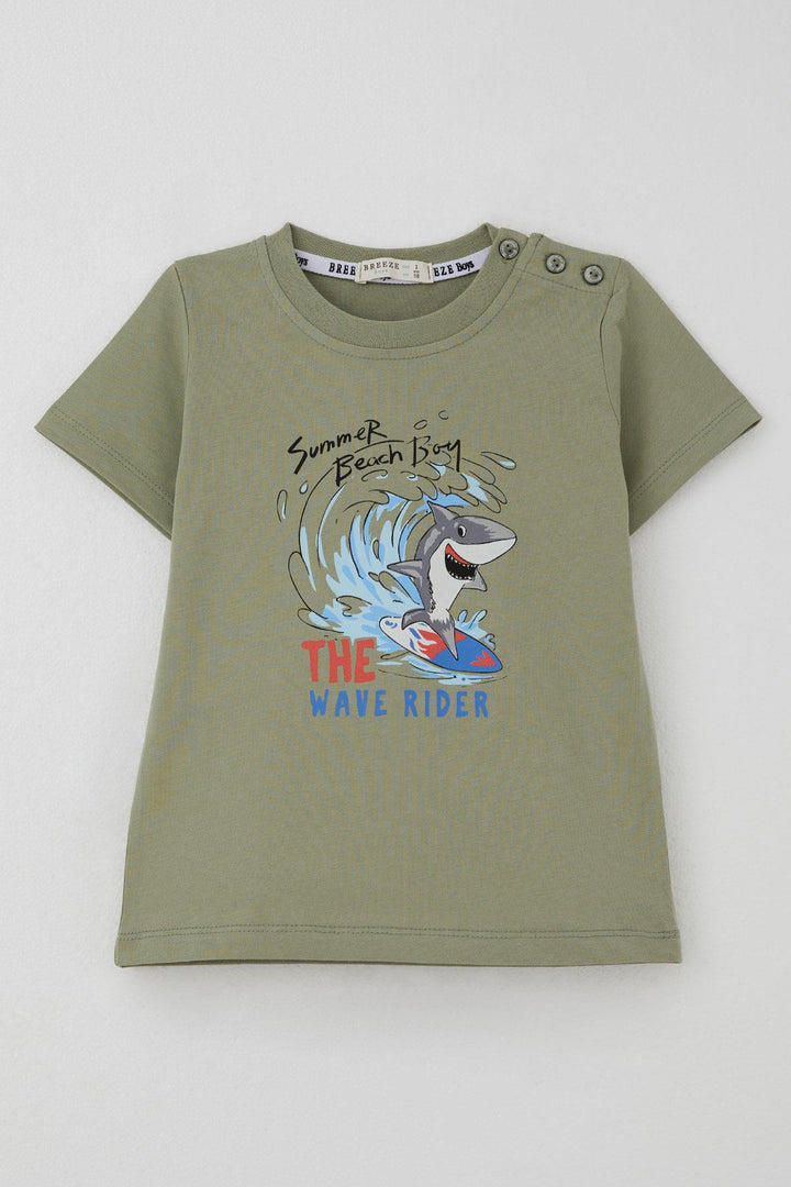 BRE Breeze Boys' T-shirt Surfer Cute Shark Printed 1.5-5 Years, Khaki Green - Bayamón