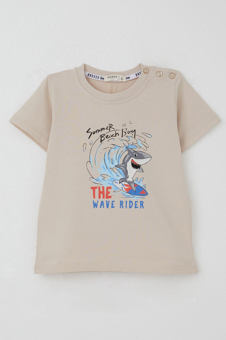 BRE Breeze Boys' T-shirt Surfer Cute Shark Printed 1.5-5 Years, Beige - Bünde