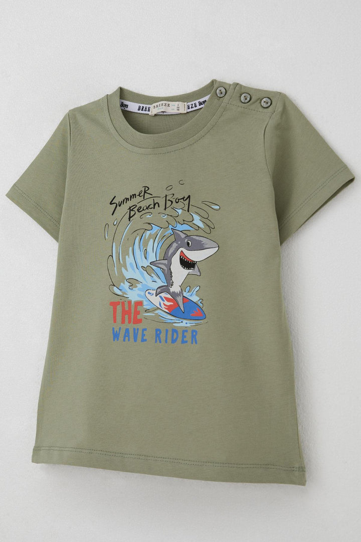 BRE Breeze Boys' T-shirt Surfer Cute Shark Printed 1.5-5 Years, Khaki Green - Bayamón