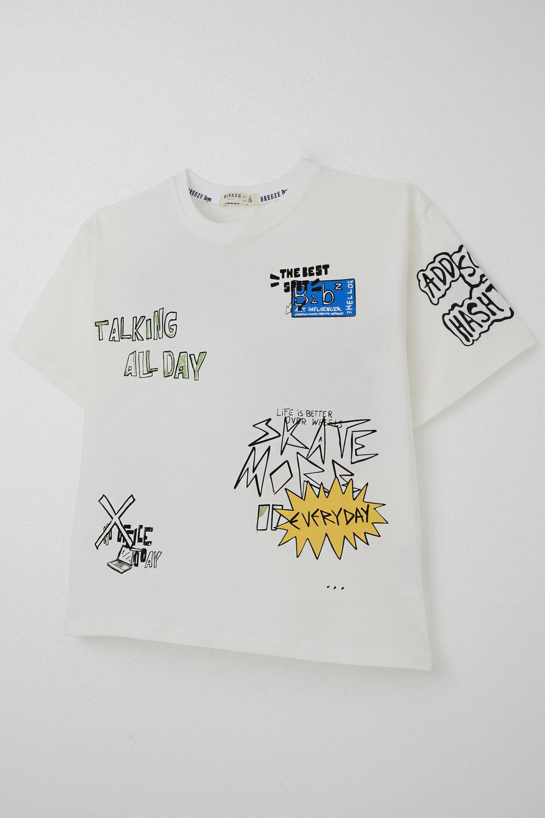BRE Breeze Boy's T-shirt Technology Themed Printed Text 72 Years, Ecru - Beauvais