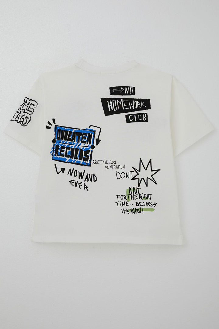 BRE Breeze Boy's T-shirt Technology Themed Printed Text 72 Years, Ecru - Beauvais