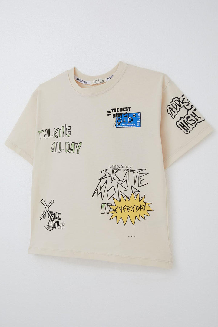 BRE Breeze Boys' T-shirt Technology Themed Printed Text 72 Years, Cream - Carlisle