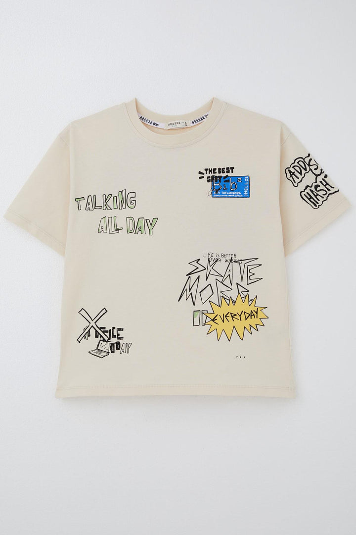BRE Breeze Boys' T-shirt Technology Themed Printed Text 72 Years, Cream - Carlisle