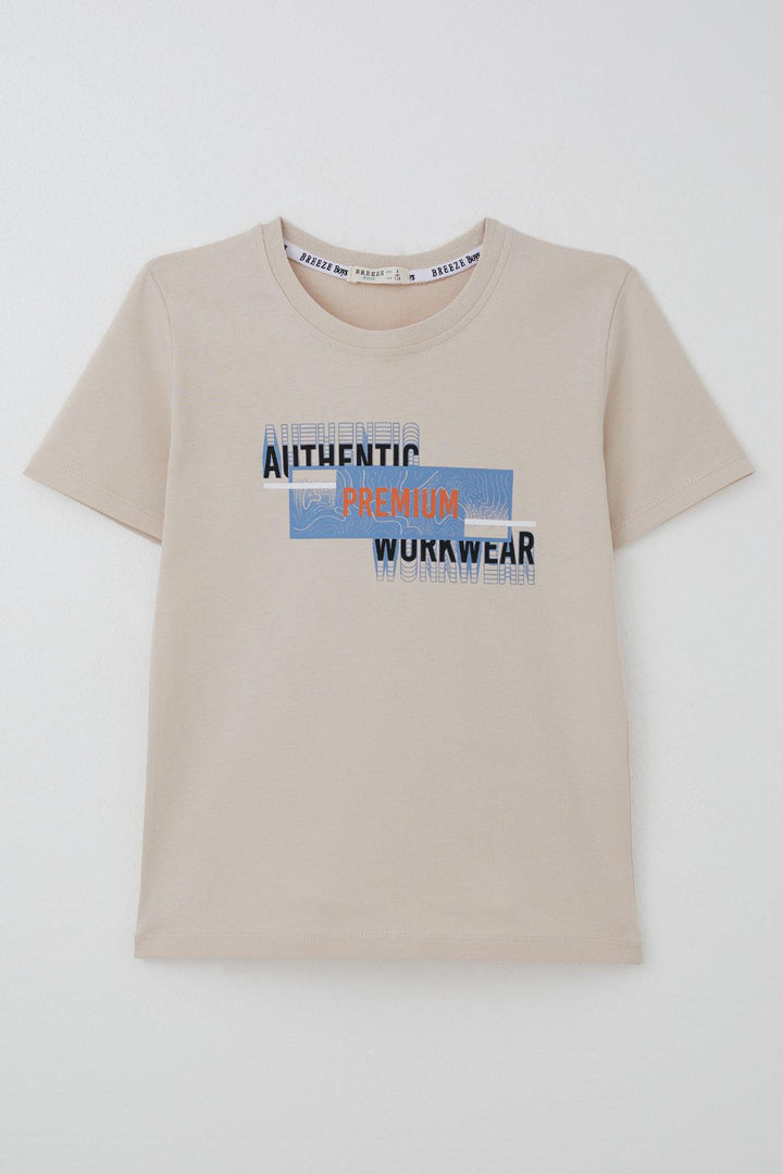 BRE Breeze Boy's T-shirt Reflective Effect Printed with Text 84 Years, Beige - Schwabach