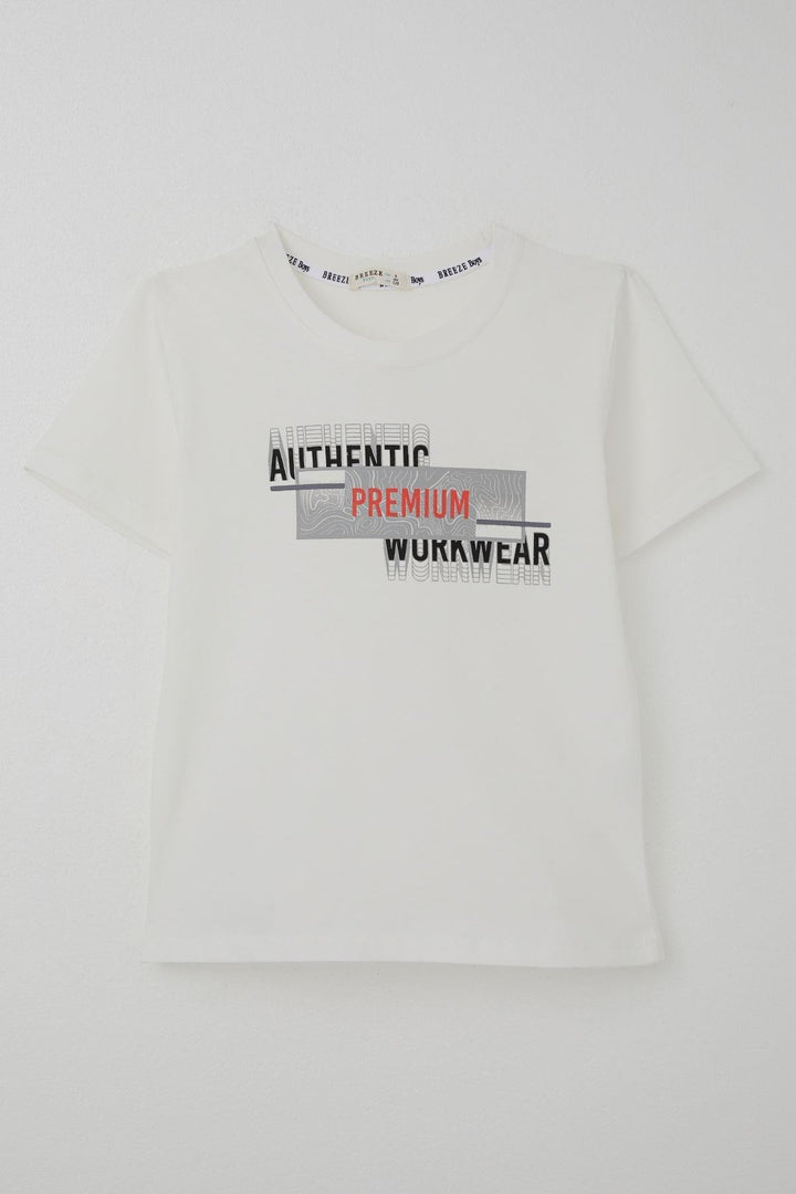 BRE Breeze Erkek Çocuk Tişört Yansıma Efekti Yazı Baskılı 84 Yaş, Ekru - Bristol