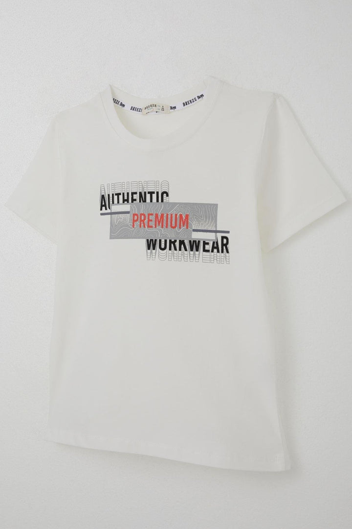 BRE Breeze Erkek Çocuk Tişört Yansıma Efekti Yazı Baskılı 84 Yaş, Ekru - Bristol