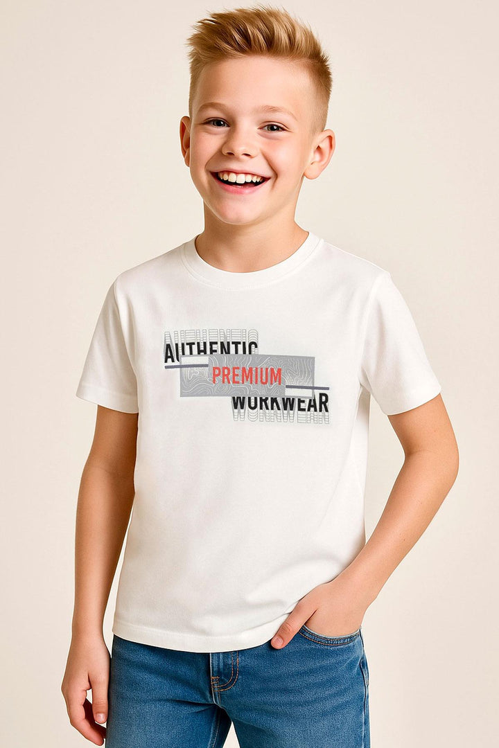 BRE Breeze Erkek Çocuk Tişört Yansıma Efekti Yazı Baskılı 84 Yaş, Ekru - Bristol